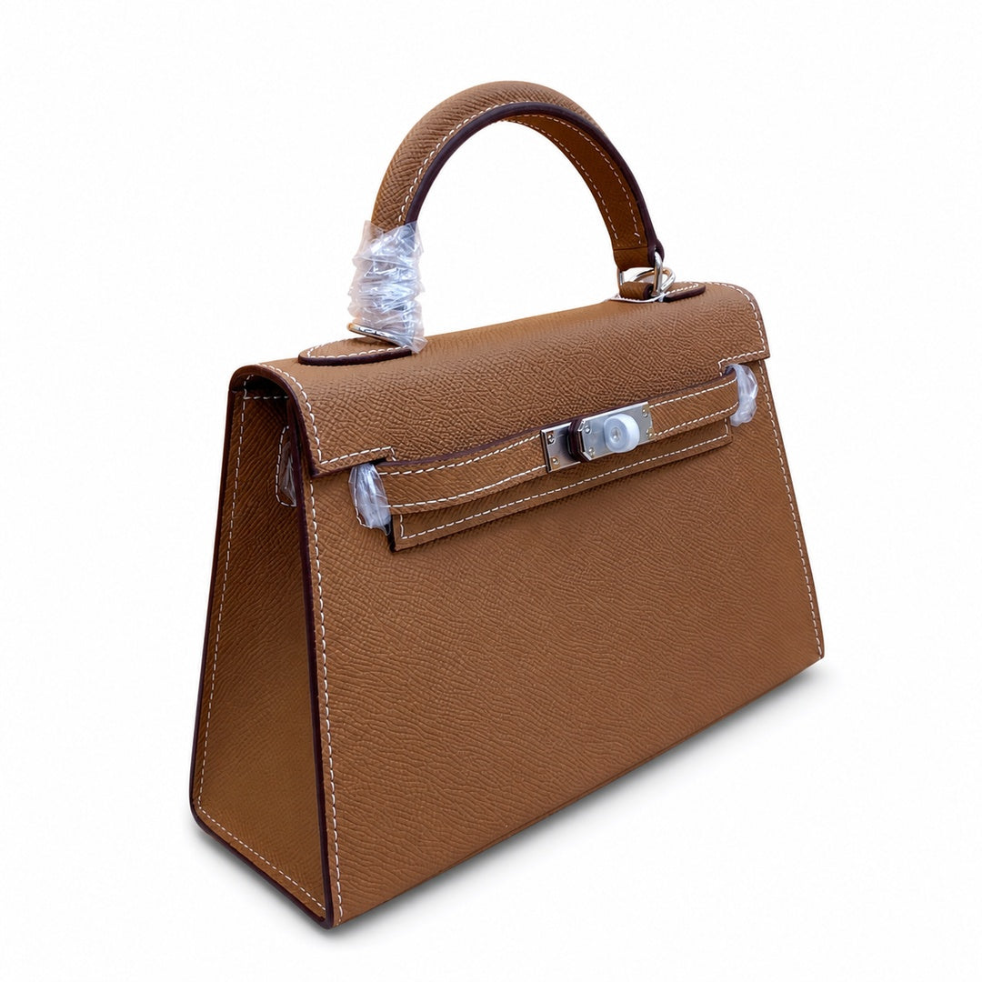 Mini Kelly II Sellier 19cm & 22cm Etoupe Epsom Leather Palladium Hardware Women Mini Handbag
