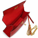 Kelly Pochette Rouge Casa Shiny Niloticus Crocodile Leather Gold Hardware Women Clutch Bag