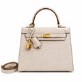 Kelly Sellier 25cm Craie Ostrich Gold Hardware Premium Women Shoulder Purse