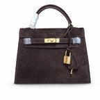 Mini Kelly Sellier 22cm Ebene Suede Leather Gold Hardware Women Mini Handbag