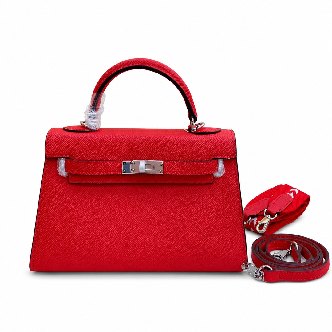 Mini Kelly II Sellier 19cm & 22cm Rouge Casaque Epsom Leather Palladium Hardware Women Mini Handbag