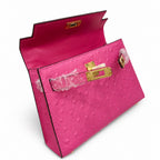 Mini Kelly II 19cm Sellier Violine Ostrich Gold Hardware Premium Women Shoulder Bag