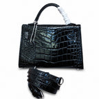 Kelly Sellier 19cm Noir Shiny Crocodile Leather Gold Hardware & Palladium Hardware Women Handbag