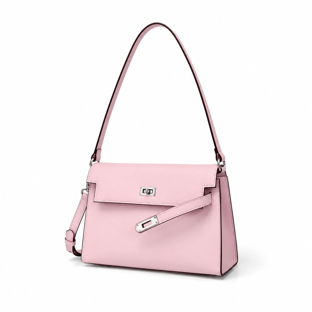 Kelly Elan 25 Underarm Baguette Bag, Genuine Top Layer Cowhide Goat Grain Leather, Silver Hardware Mauve Iris Purple Shoulder Handbag, Bright Soft Tone Youthful Elegant Daily Purse Size 25×6.5×15cm