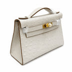 Mini Kelly II Sellier 19cm & 22cm Craie Ostrich Leather Gold Hardware Women Mini Handbag