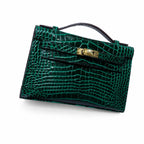Kelly Pochette Vert Emeraude Shiny Niloticus Crocodile Leather Gold Hardware Women Clutch Bag