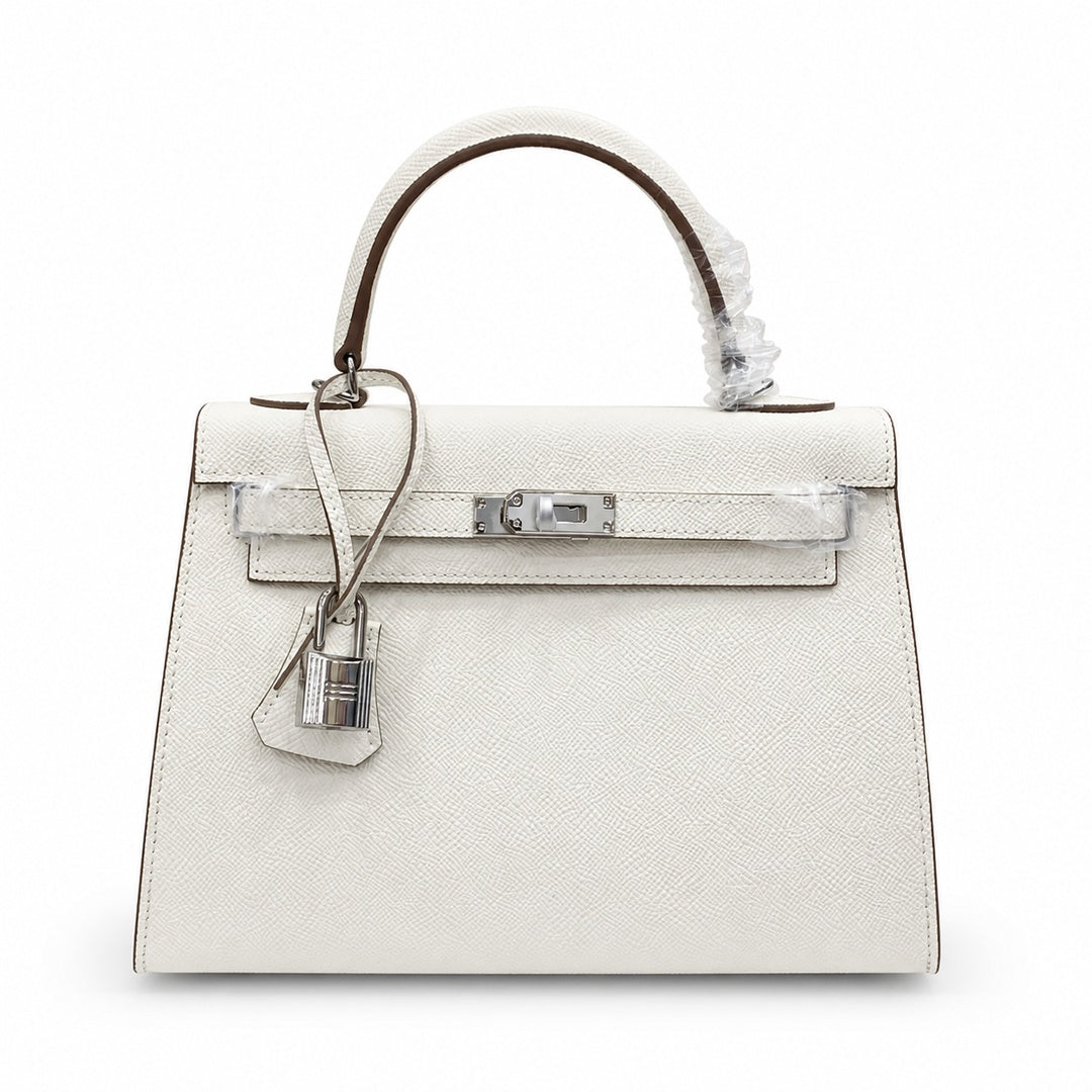 Kelly Sellier 25cm & 28cm Craie Epsom Leather Palladium Hardware Women Luxury Handbag