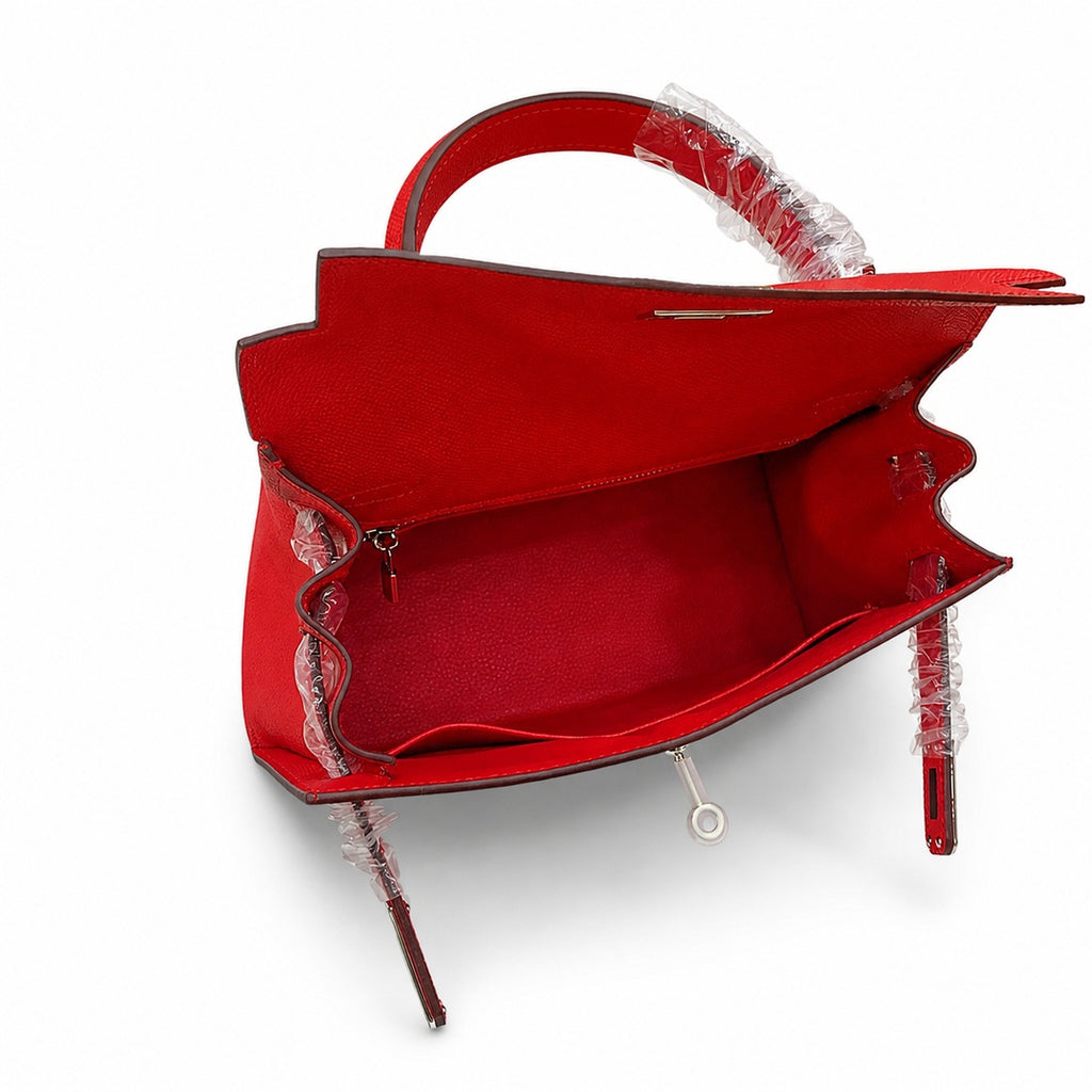 Kelly Sellier 25cm & 28cm Rouge Casaque Epsom Leather Palladium Hardware Crossbody Handbag