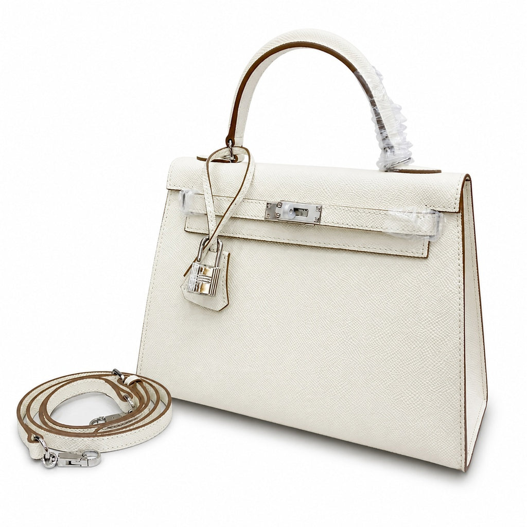 Kelly Sellier 25cm & 28cm Craie Epsom Leather Palladium Hardware Women Luxury Handbag