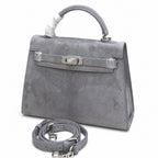 Kelly Sellier 22cm Gris Asphalte Suede Leather Palladium Hardware Women Handbag