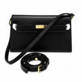 Kelly Elan 25 Underarm Baguette Bag, Genuine Top Layer Cowhide with Glossy Goat Grain, Gold Hardware Black Shoulder Handbag, Spacious Capacity Casual Versatile Daily Purse Size 25×6.5×15cm