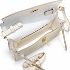 Kelly Elan 25 Underarm Baguette Bag, Genuine Top Layer Cowhide with Goat Grain, Gold Hardware Minimalist Off White Shoulder Handbag, Size 25×6.5×15cm Elegant Soft Tone Daily Purse for Women