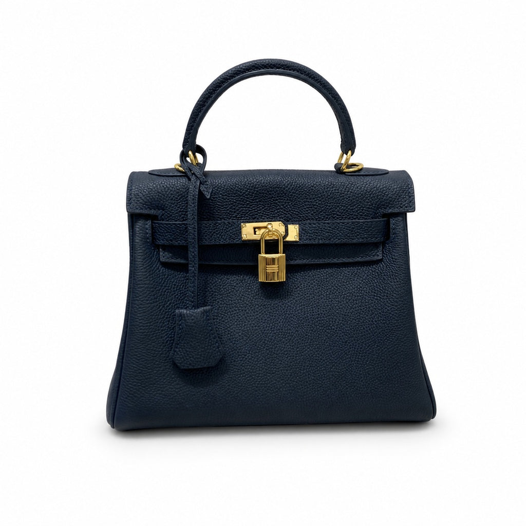 Kelly Sellier 20cm & 25cm & 28cm Bleu Nuit Togo Leather Gold Hardware Women Handbag