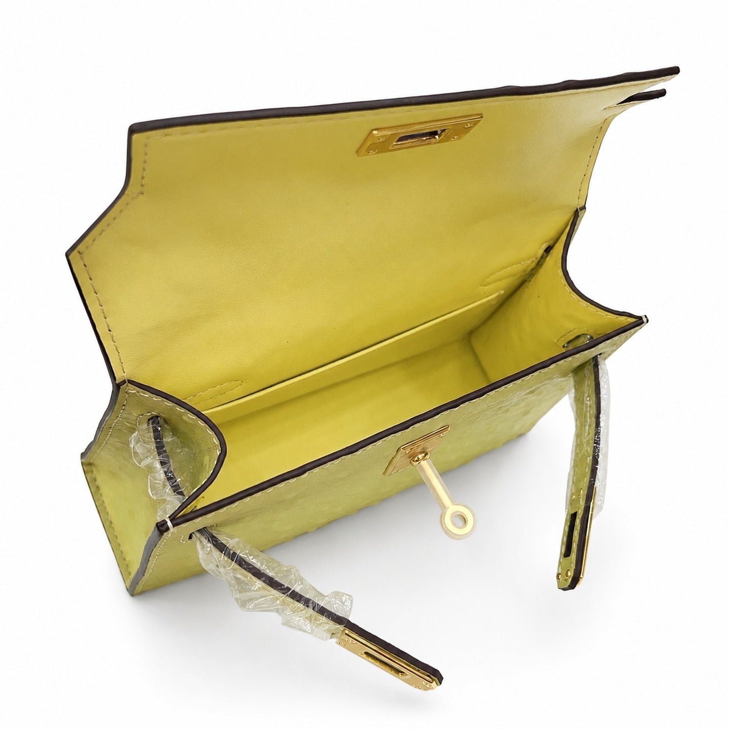 Mini Kelly II 19cm Sellier Jaune Poussin Ostrich Gold Hardware Luxury Mini Handbag