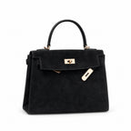 Kelly Sellier 22cm Noir Suede Leather Gold Hardware Women Mini Handbag