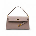 Kelly Elan 25 Genuine Goat Grain Top Layer Cowhide Shoulder Bag, Gold Hardware Neutral Khaki Faux Kelly Baguette Underarm Bag, 25×6.5×15cm Elegant Commute Handbag for Women All Season Match