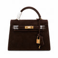 Mini Kelly Sellier 22cm Ebene Suede Leather Gold Hardware Women Mini Handbag
