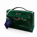 Kelly Pochette Vert Emeraude Shiny Niloticus Crocodile Leather Palladium Hardware Women Clutch Bag