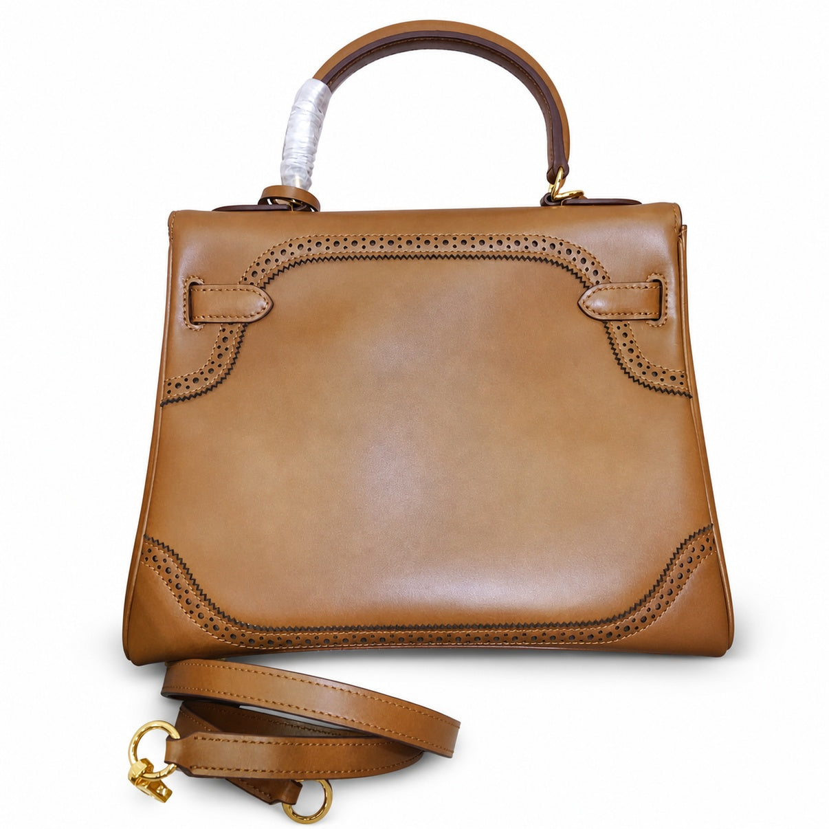 Kelly Sellier Ghillies 28cm Natural Sable Barenia Leather Gold Hardware Women Handbag
