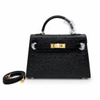 Mini Kelly Sellier 19cm Noir Ostrich Leather Gold Hardware Women Mini Handbag