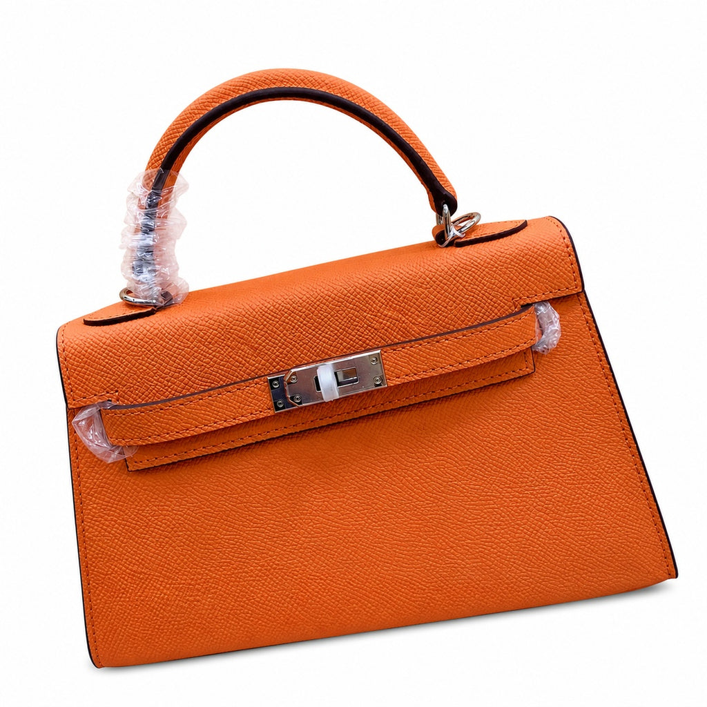 Mini Kelly II Sellier 19cm & 22cm Orange Epsom Leather Palladium Hardware Women Mini Handbag