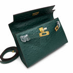 Mini Kelly II Sellier 19cm & 22cm Vert Fonce Ostrich Leather Gold Hardware Women Mini Handbag