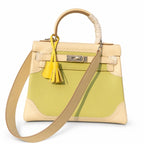 Kelly Sellier Ghillies 28cm Craie & Vert Pomme Barenia Leather Palladium Hardware Women Handbag