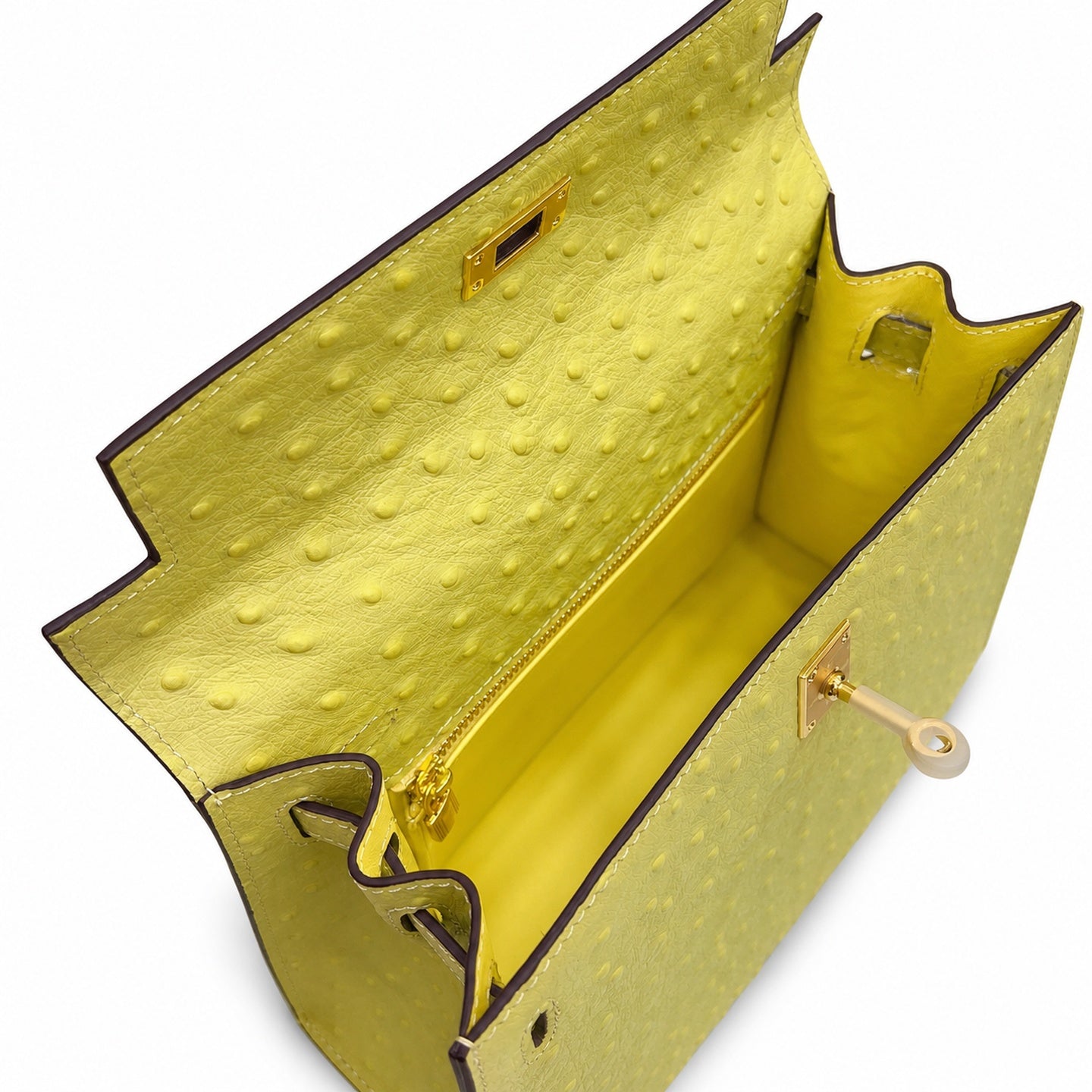 Kelly Sellier 25cm Jaune Poussin Ostrich Gold Hardware Designer Women Shoulder Handbag