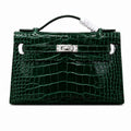Kelly Pochette Vert Emeraude Shiny Niloticus Crocodile Leather Palladium Hardware Women Clutch Bag