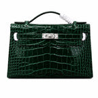 Kelly Pochette Vert Emeraude Shiny Niloticus Crocodile Leather Palladium Hardware Women Clutch Bag