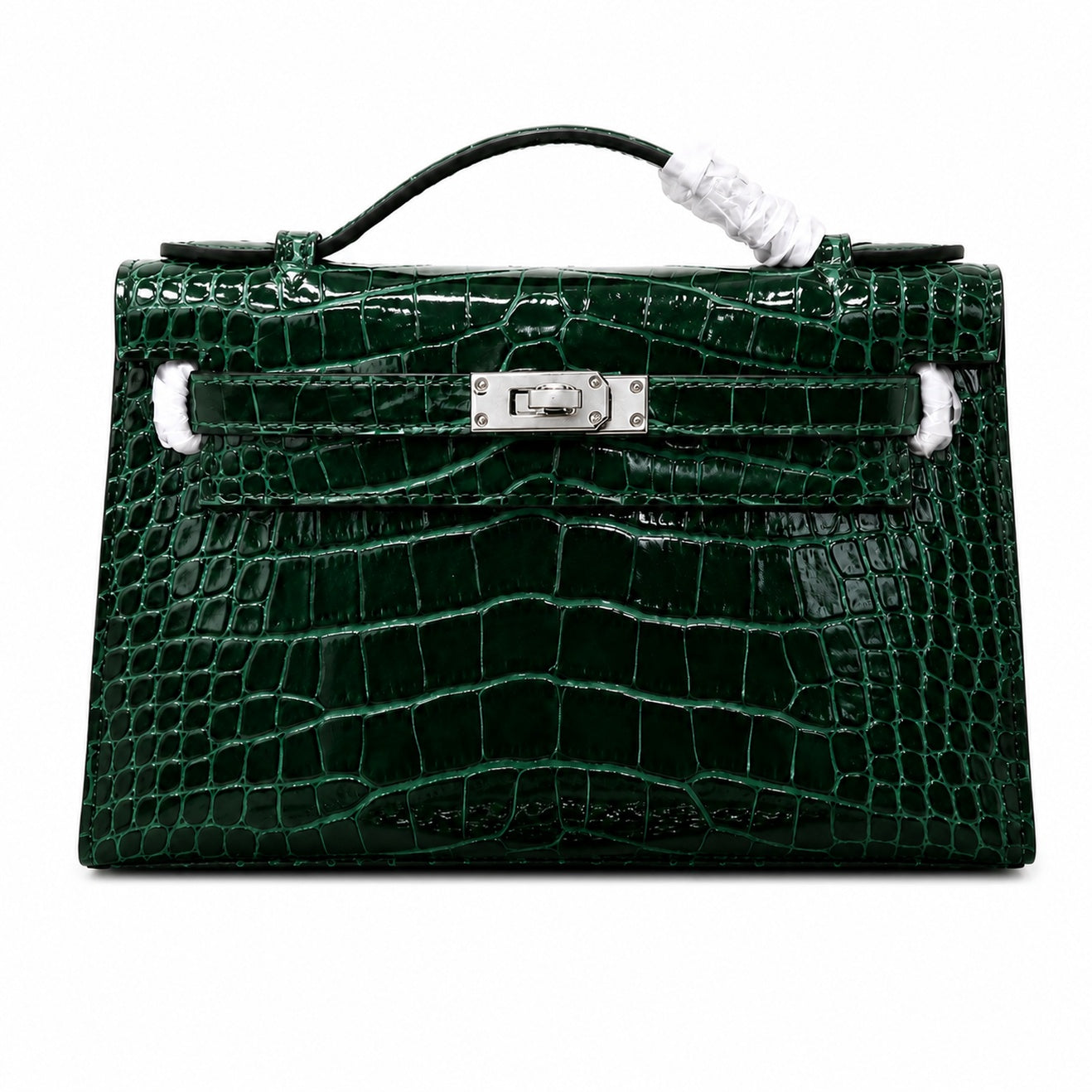 Kelly Pochette Vert Emeraude Shiny Niloticus Crocodile Leather Palladium Hardware Women Clutch Bag