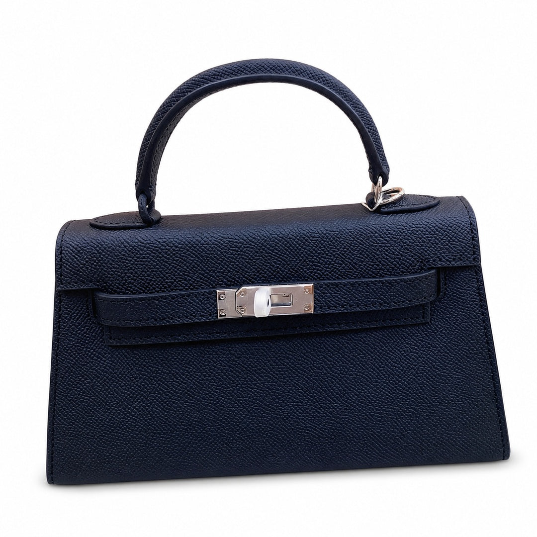 Mini Kelly II Sellier 19cm & 22cm Noir Epsom Leather Palladium Hardware Women Mini Handbag