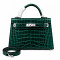 Kelly Sellier 22cm Vert Emeraude Shiny Crocodile Leather Gold Hardware & Palladium Hardware Women Handbag