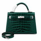 Kelly Sellier 22cm Vert Emeraude Shiny Crocodile Leather Gold Hardware & Palladium Hardware Women Handbag