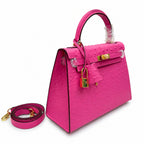 Kelly Sellier 25cm Rose Tyrien Ostrich Gold Hardware Designer Crossbody Tote