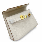 Mini Kelly II 19cm Sellier Craie Ostrich Gold Hardware Premium Women Daily Handbag