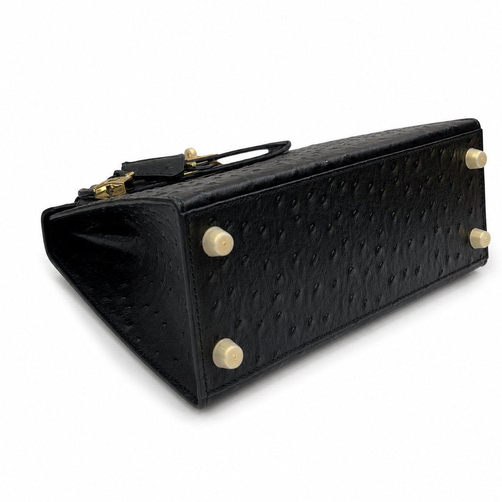 Kelly Sellier 25cm Noir Black Ostrich Gold Hardware Designer Shoulder Tote