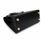 Kelly Sellier 25cm Noir Black Ostrich Gold Hardware Designer Shoulder Tote