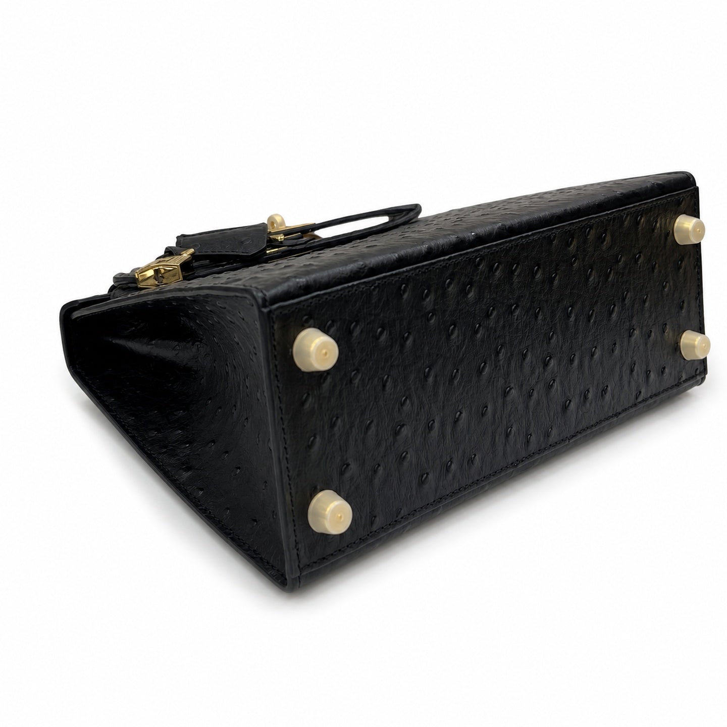 Kelly Sellier 25cm Noir Black Ostrich Gold Hardware Designer Shoulder Tote