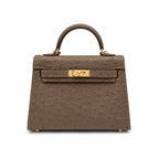Mini Kelly II 19cm Sellier Etoupe Ostrich Gold Hardware Designer Mini Shoulder Purse