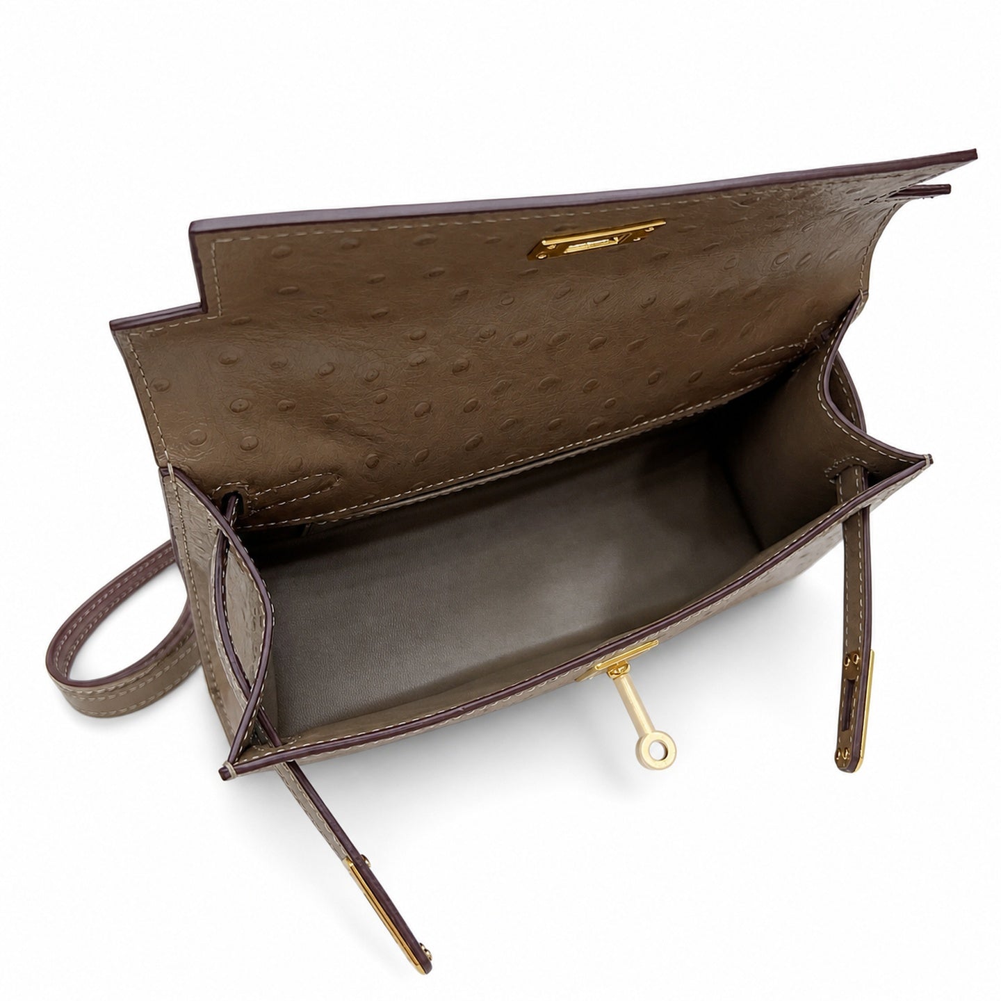 Mini Kelly II Sellier 19cm & 22cm Etoupe Ostrich Leather Gold Hardware Women Mini Handbag