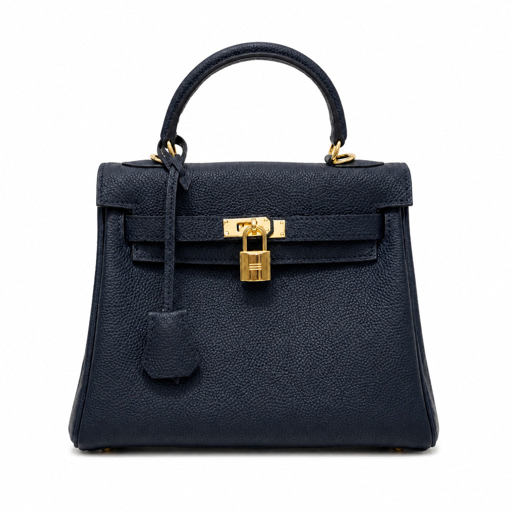 Kelly Sellier 20cm & 25cm & 28cm Bleu Nuit Togo Leather Gold Hardware Women Handbag