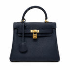 Kelly Sellier 20cm & 25cm & 28cm Bleu Nuit Togo Leather Gold Hardware Women Handbag