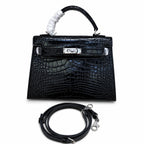Kelly Sellier 22cm Noir Shiny Crocodile Leather Gold Hardware & Palladium Hardware Women Handbag