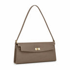 Kelly Elan 25 Genuine Goat Grain Top Layer Cowhide Shoulder Bag, Gold Hardware Neutral Khaki Faux Kelly Baguette Underarm Bag, 25×6.5×15cm Elegant Commute Handbag for Women All Season Match