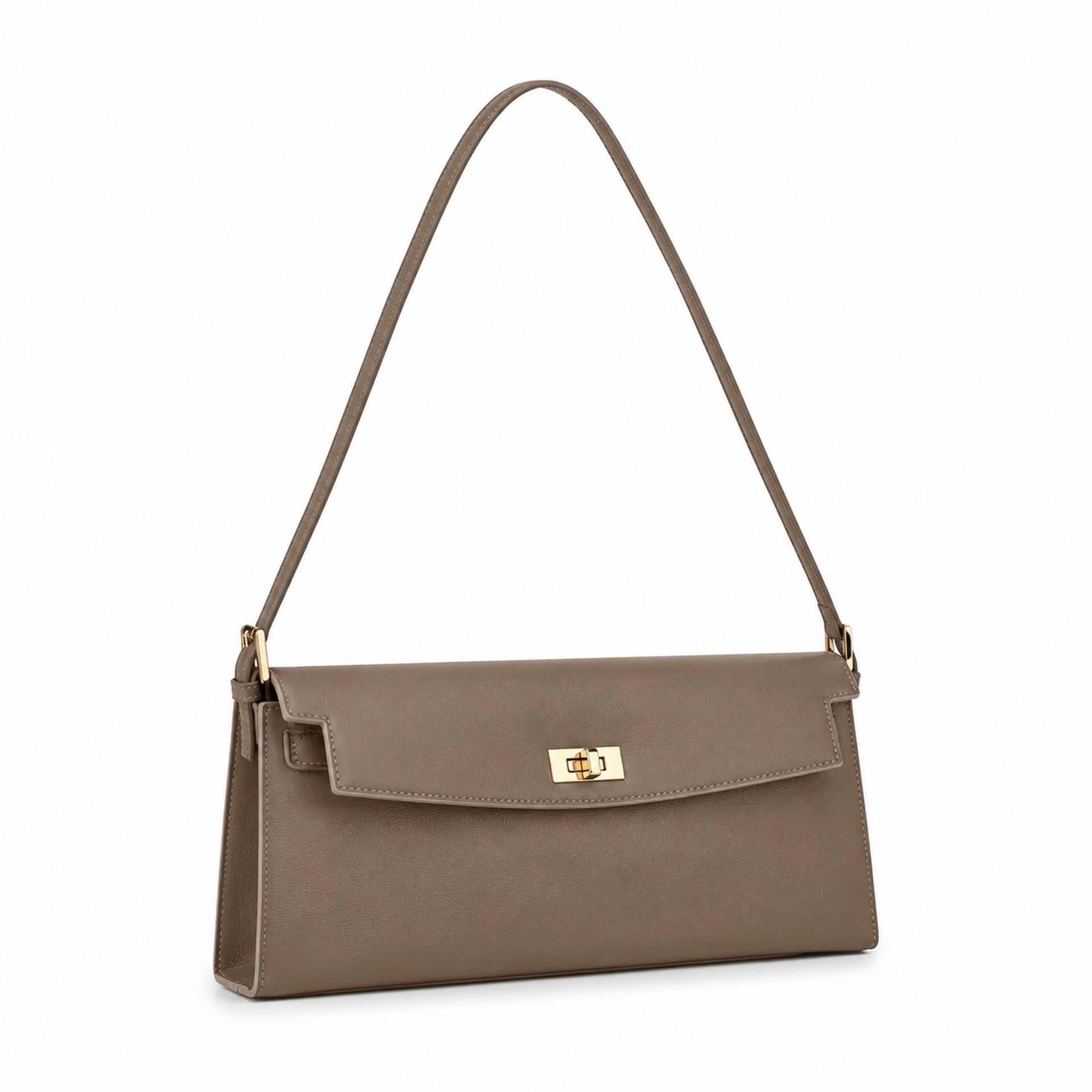 Kelly Elan 25 Genuine Goat Grain Top Layer Cowhide Shoulder Bag, Gold Hardware Neutral Khaki Faux Kelly Baguette Underarm Bag, 25×6.5×15cm Elegant Commute Handbag for Women All Season Match