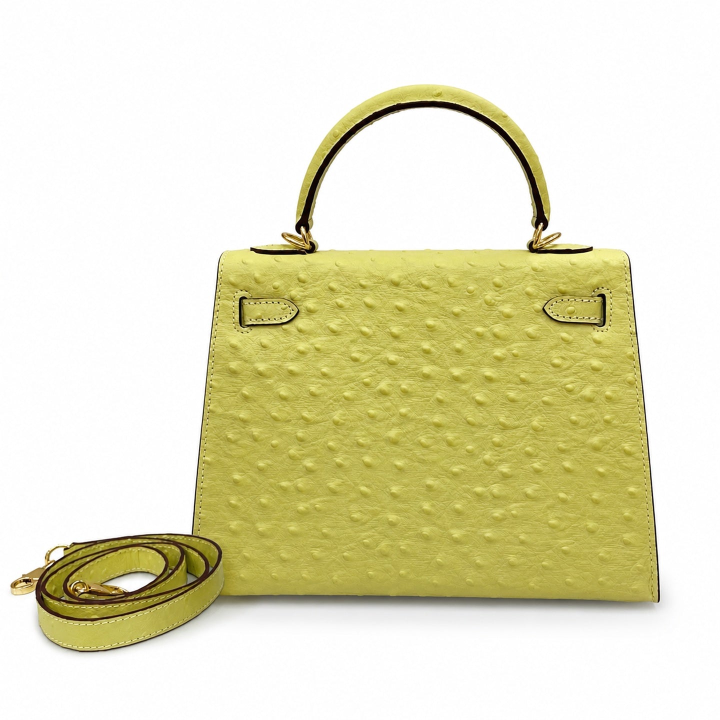 Kelly Sellier 25cm Jaune Poussin Ostrich Gold Hardware Designer Women Shoulder Handbag