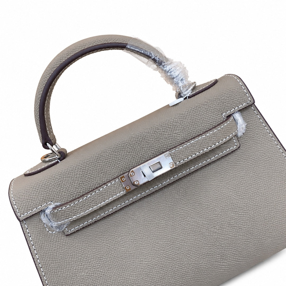 Mini Kelly II Sellier 19cm & 22cm Gris Asphalte Epsom Leather Palladium Hardware Women Mini Handbag