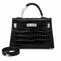 Kelly Sellier 19cm Noir Shiny Crocodile Leather Gold Hardware & Palladium Hardware Women Handbag