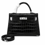 Kelly Sellier 19cm Noir Shiny Crocodile Leather Gold Hardware & Palladium Hardware Women Handbag